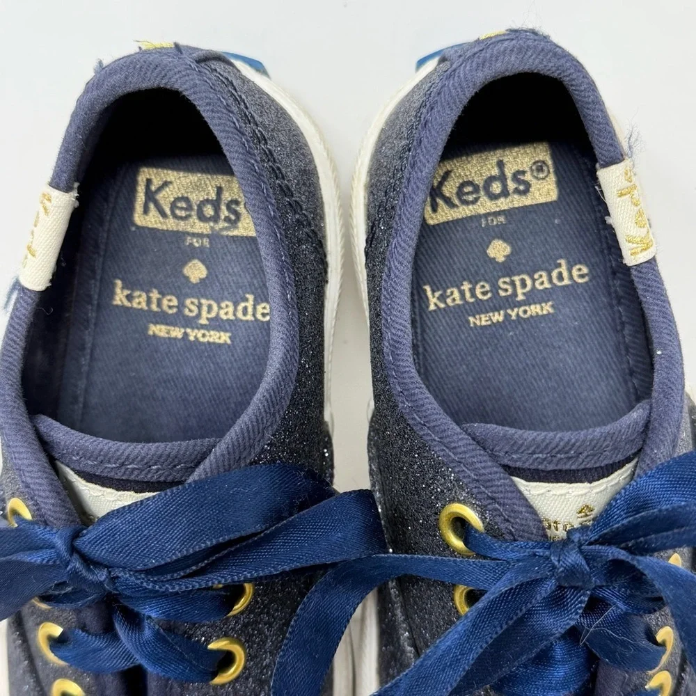 Keds X Kate Spade Size 7 Kids Navy Glitter Sneakers with Ribbon Laces